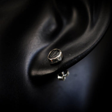 Model wearing trilobite fossil stud earrings